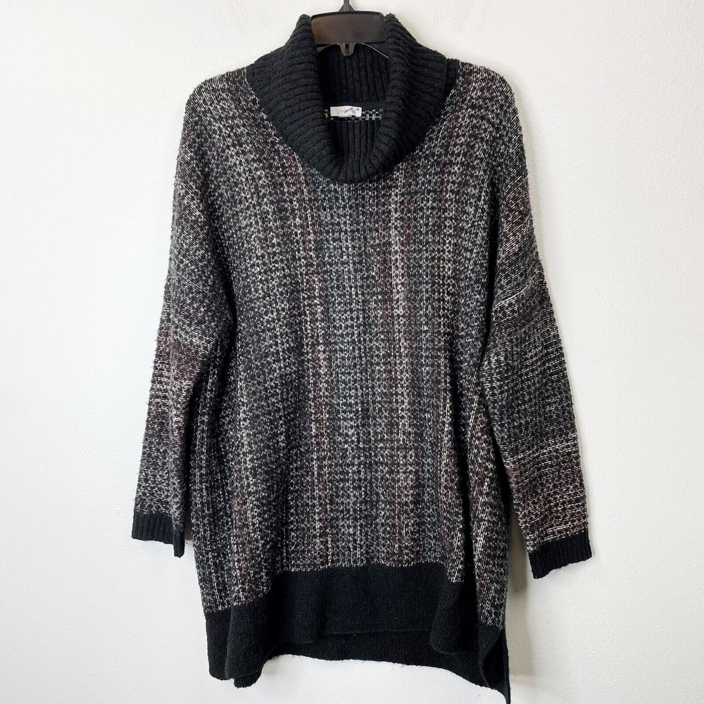J. Jill Pure Jill Oversized Mock Neck Sweater Tunic Black Grey Knit XS/S